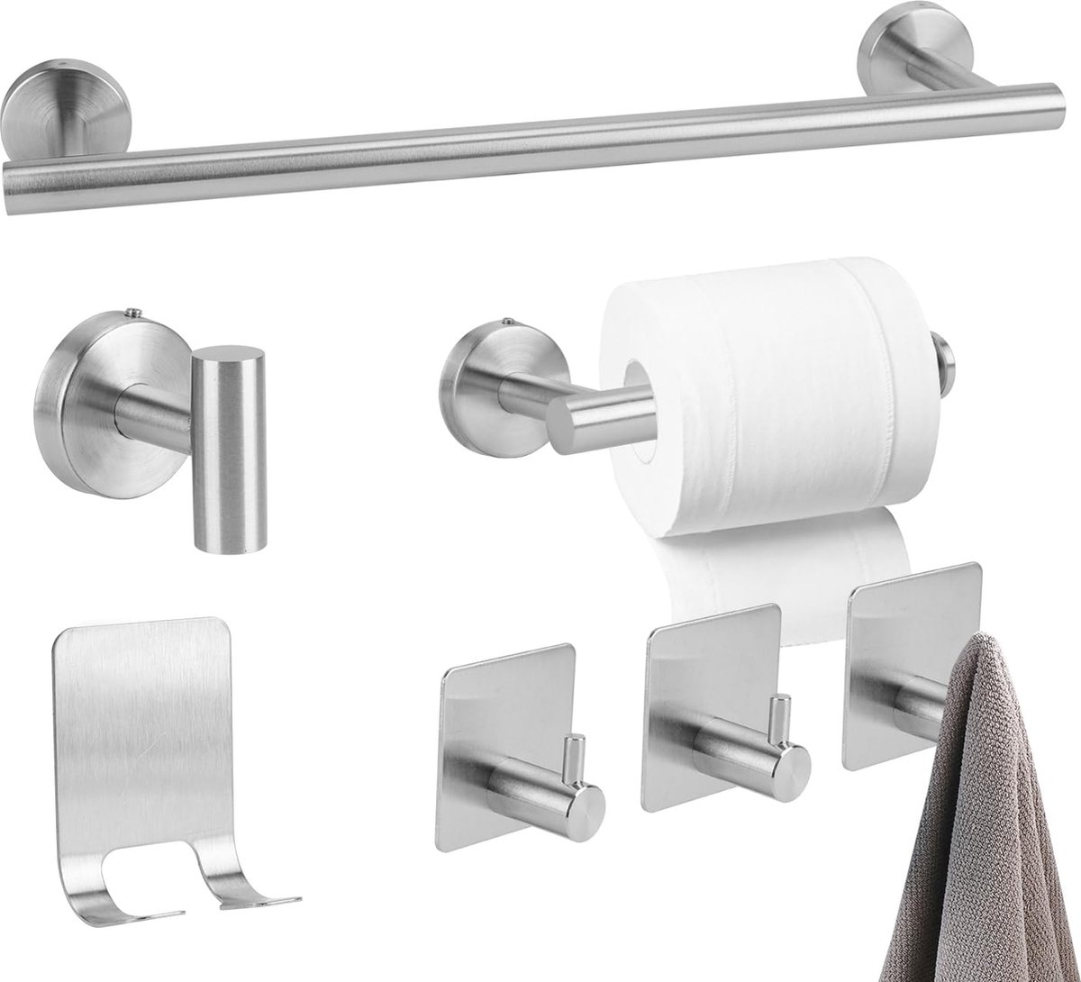 La'Moussawi ® Veelzijdige 7-Delige Wandaccessoireset voor Badkamer en Keuken