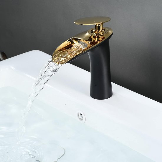 Robinet de lavabo Goodivery ® Robinets de salle de bain Robinet mitigeur de salle de bain Robinet de lavabo pour salle de bain Messing (Zwart et or) votre salle de bain, Messing
