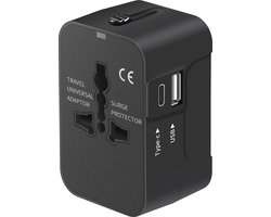 YONO Reisstekker - Wereldstekker Universeel - USB-C en USB-A Reis Adapter - 150+ Landen - Amerika USA - Zuid Amerika - Engeland UK - Azië - Europa - Afrika - Thailand - Type G A - Zwart