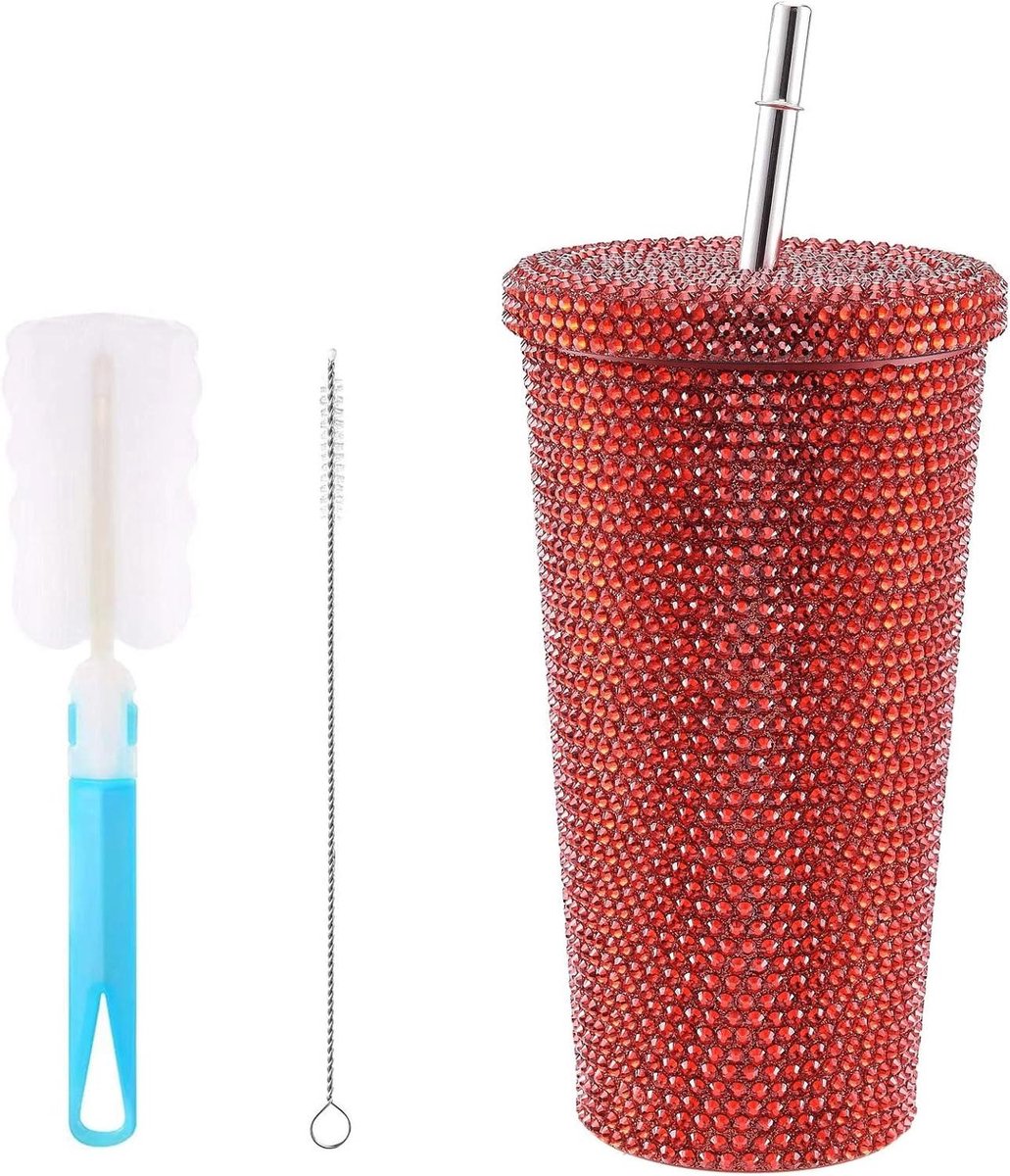 Image of 17oz Bling Diamond Tumbler - RVS Strass Beker met Deksel en Rietje - Crystal Sheep Party Cup - Rood