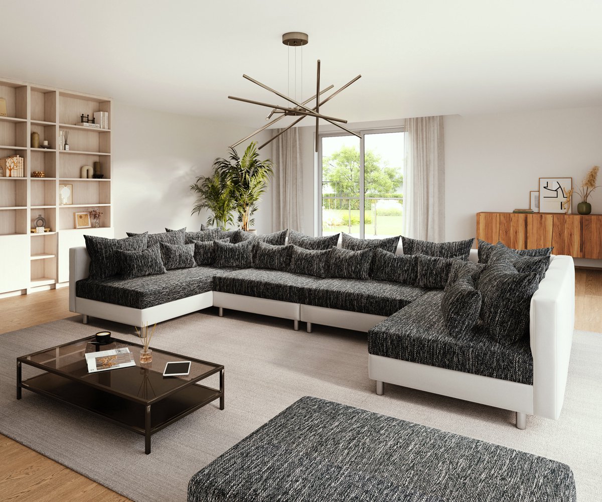 Bank Clovis XL wit zwart met hocker woonlandschap module bank