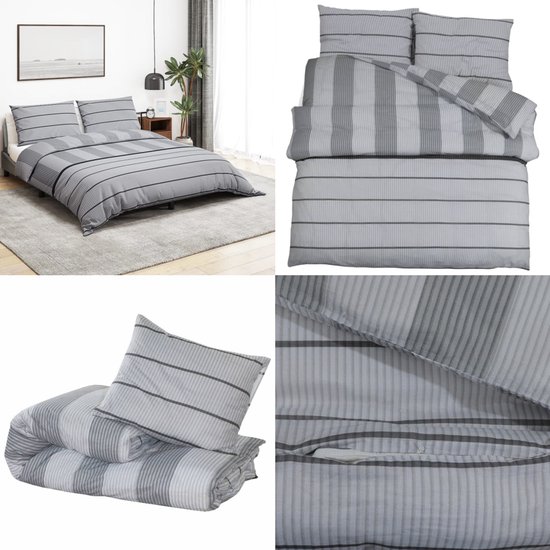 vidaXL Dekbedovertrekset 200x200 cm katoen grijs - Dekbed - Dekbedden - Dekbedovertrek - Overtrek