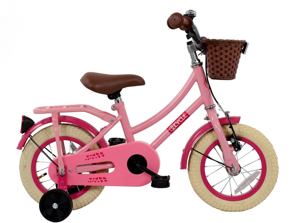 2Cycle Hearts kinderfiets 12 inch (2 tot 4 jaar) voor meisjes roze