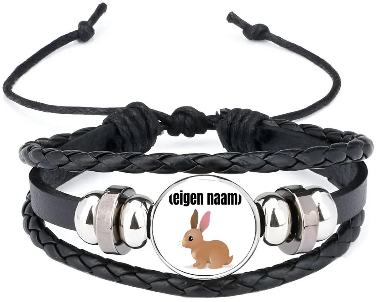 Akyol - konijn met eigen naam armband zwart - Konijn - konijnen liefhebbers - iemand die houdt van konijnen - verjaardag - cadeau - kado