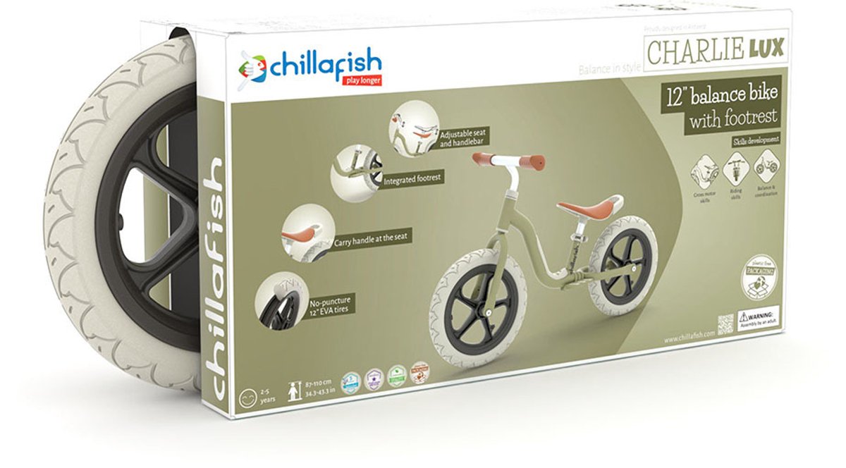 Chillafish Loopfiets 2 jaar - Lichtgewicht met verstelbaar zadel en stuur - Groen - Loopfiets voor jongens en meisjes tot 5 jaar met voetsteun, handvat om te dragen en 12" anti lek banden - Model Charlie Lux — afbeelding 7