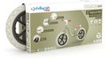Doos van de Charlie LUX 12" loopfiets met afbeelding van de lichtgroene fiets met bruin zadel en bruine handvatten.