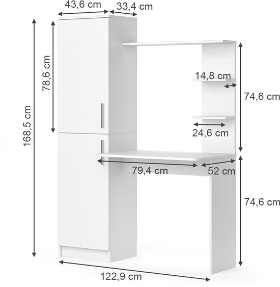Vicco Bureau Tessa, Wit, 122,9 x 52 cm