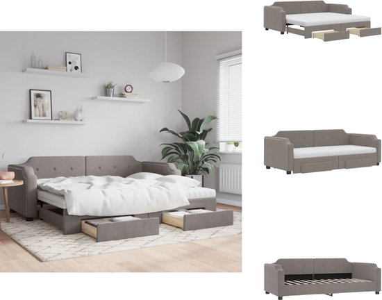 vidaXL Slaapbank onderschuifbed en lades 90x200 cm stof