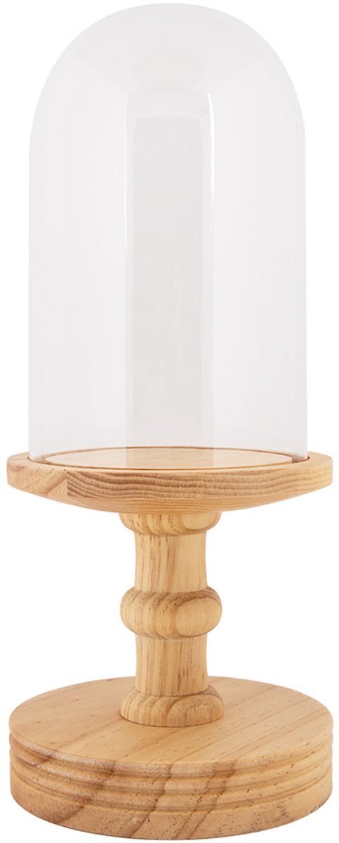 Clayre & Eef Glazen Stolp Ø 14x34 cm Bruin Hout