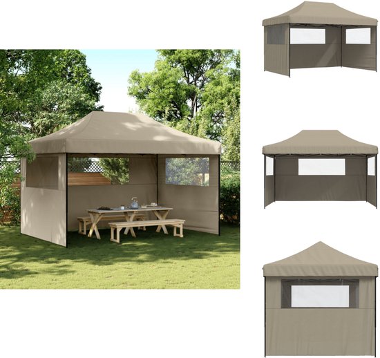 vidaXL Partytent inklapbaar pop-up met 3 zijwanden taupe, partytent
