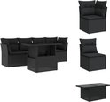 Ensemble de salon en rotin noir avec table réglable, comprenant un canapé, une chaise d'angle, une chaise et une table.