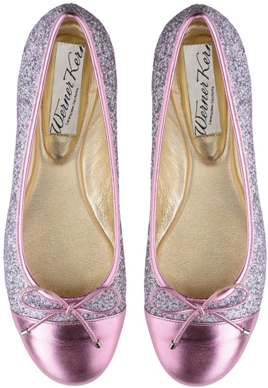 Ballerines Werner Kern Sandy Pink pour femme - Chaussures à enfiler - Chaussures de Luxe pour femme - Ballet - Brocart Glitter violet - Cuir - Nœud décoratif - Ballerines Werner Kern - Rose - 38