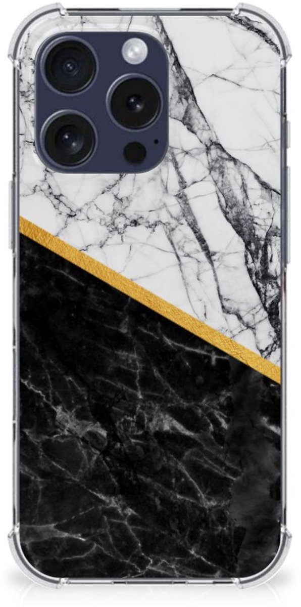 iPhone 16 Pro Max Anti-Shock Hoesje Marmer Wit Zwart - Origineel Cadeau Man