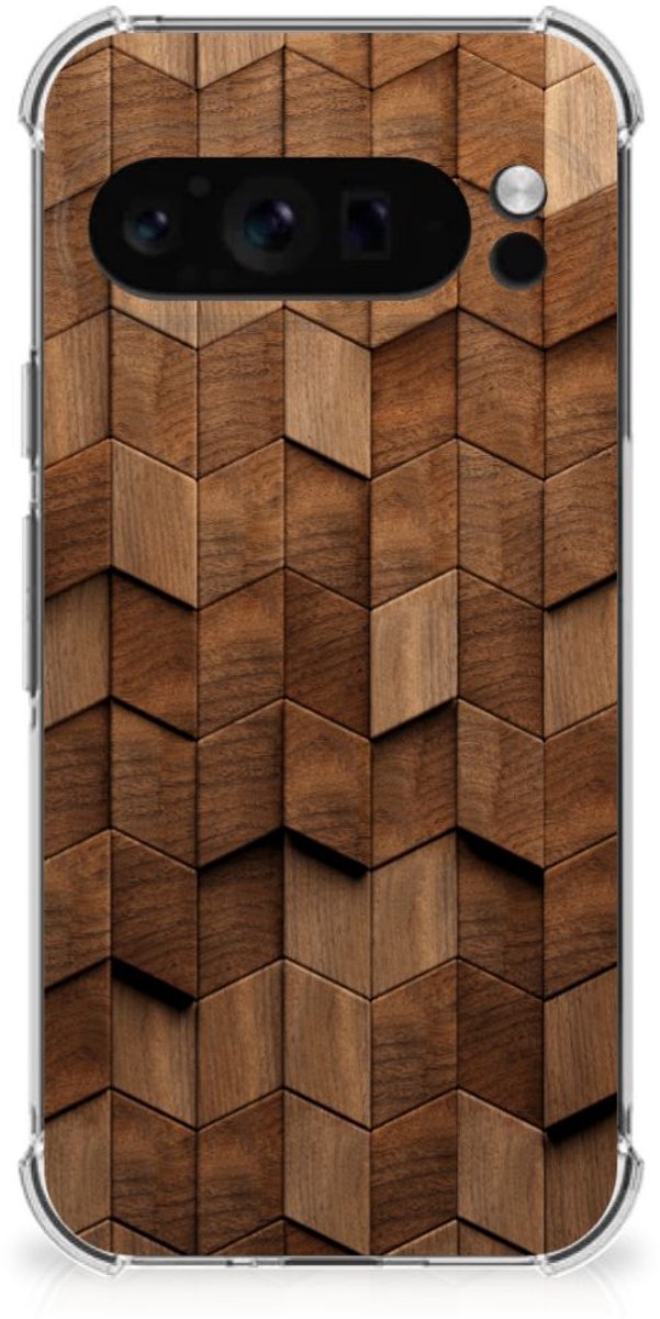 Stevig Telefoonhoesje voor Google Pixel 9 Pro XL Wooden Cubes