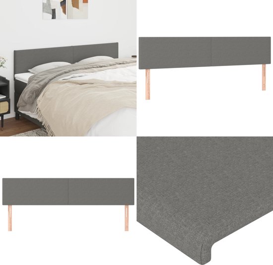 vidaXL Hoofdbord 180x5x118/128 cm fluweel donkergrijs, hoofdeinde, houten hoofdeinde, bedonderdeel, houten hoofdbord, slaapkamermeubel