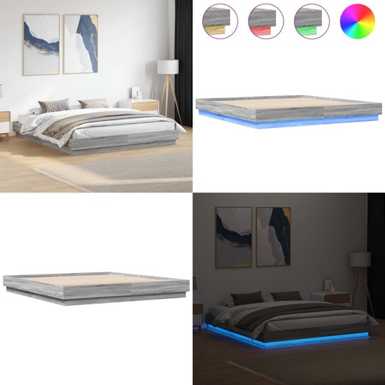 Cadre de lit vidaXL avec éclairage LED, couleur chêne Sonoma gris, 180 x 200 cm - Encadrements de lit - Lit double