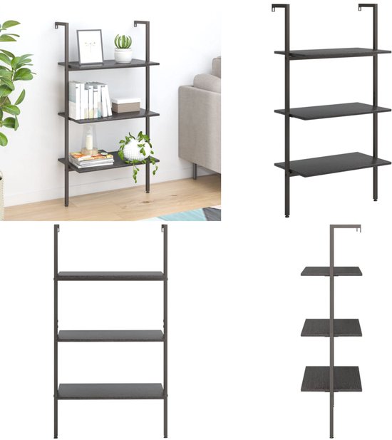 VidaXL Ladderrek Met 5 Schappen 64x35x185 Cm Zwart - Leunend Boekenrek En Opslagrek
