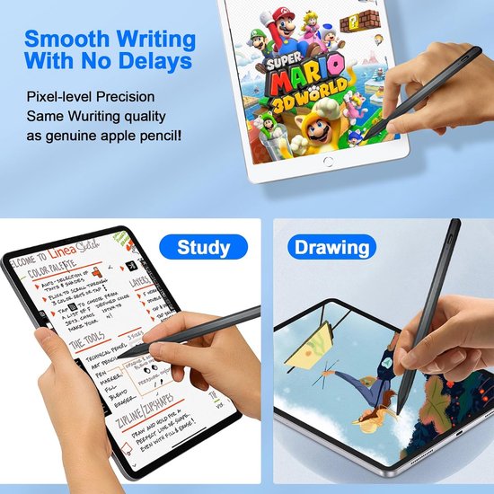 2-in-1 Active Stylus Pen - Touchscreen Pen - Stylus Pen Tablet - Pencil - Voor Tablet, Smartphone en iPad - Universele Actieve Stylus Pen met USB-C Poort - Palmrejectie - Magnetisch - Geschikt Voor o.a. Tekenen - Pencil- Teken pen - Zwart van Merkloos — afbeelding 3
