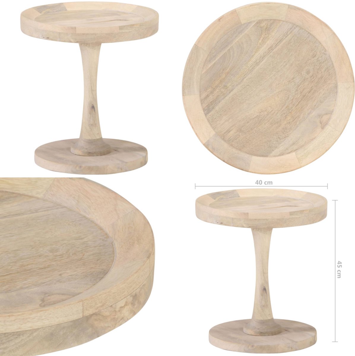 vidaXL Bijzettafel - Ø40x45 - cm - massief - mangohout Bruin
