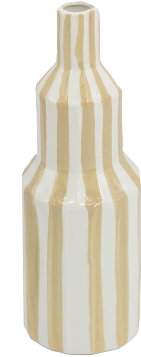 Homebound by Kolony HomeBound by KY | Aardewerk vaas stripe drab | bloemenvaas gestreept Taupe