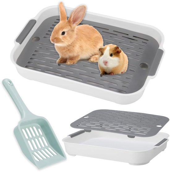 Konijnentoilet Met Schep – Dubbellaags Rooster, Hoektoilet Voor Konijnen, Cavia's, Hamsters & Kleine Huisdieren (Blauw)