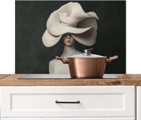 Crédence de Cuisinière en Aluminium 90x60 cm - Moderne - Femme - Chapeau - Écran Pare-éclaboussures pour Plaque de Cuisson - Protection Murale
