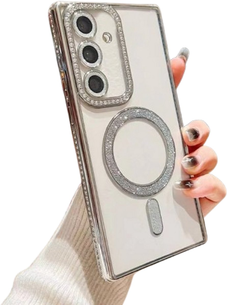 Diamant Glitter Telefoonhoesje Geschikt voor Magsafe met Camera Bescherming voor Samsung Galaxy A56 - FuturiQ - Zilver