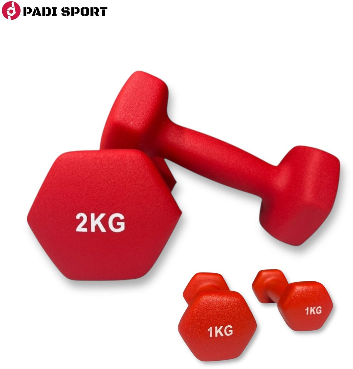 Padisport - Dumbell Neopreen Set 1 En 2 - Gewichten Set Halters - Rood - Gewichten 2 Kg - Dumbellset - Halterset - Gewichtjes Set 1 Gewichten Set 2 Kg