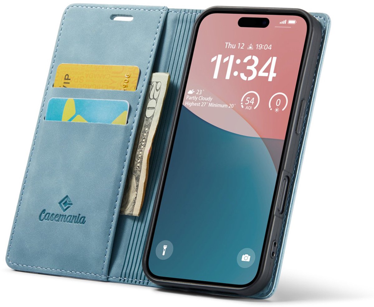 CaseMania Bookcase hoesje geschikt voor iPhone 16e - Effen Aqua - Kunstleer