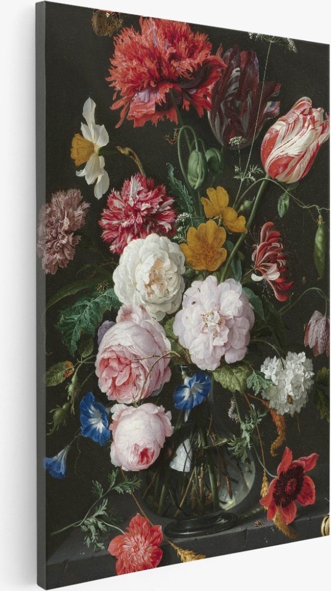 Saammp Canvas Schilderij - Jan Davidsz - Stilleven met bloemen in een glazen vaas - Abstract - Kunst - 30x40 - Foto op canvas - Wanddecoratie - Muurdecoratie Woonkamer - Slaapkamer decoratie - Canvas Print Multicolor