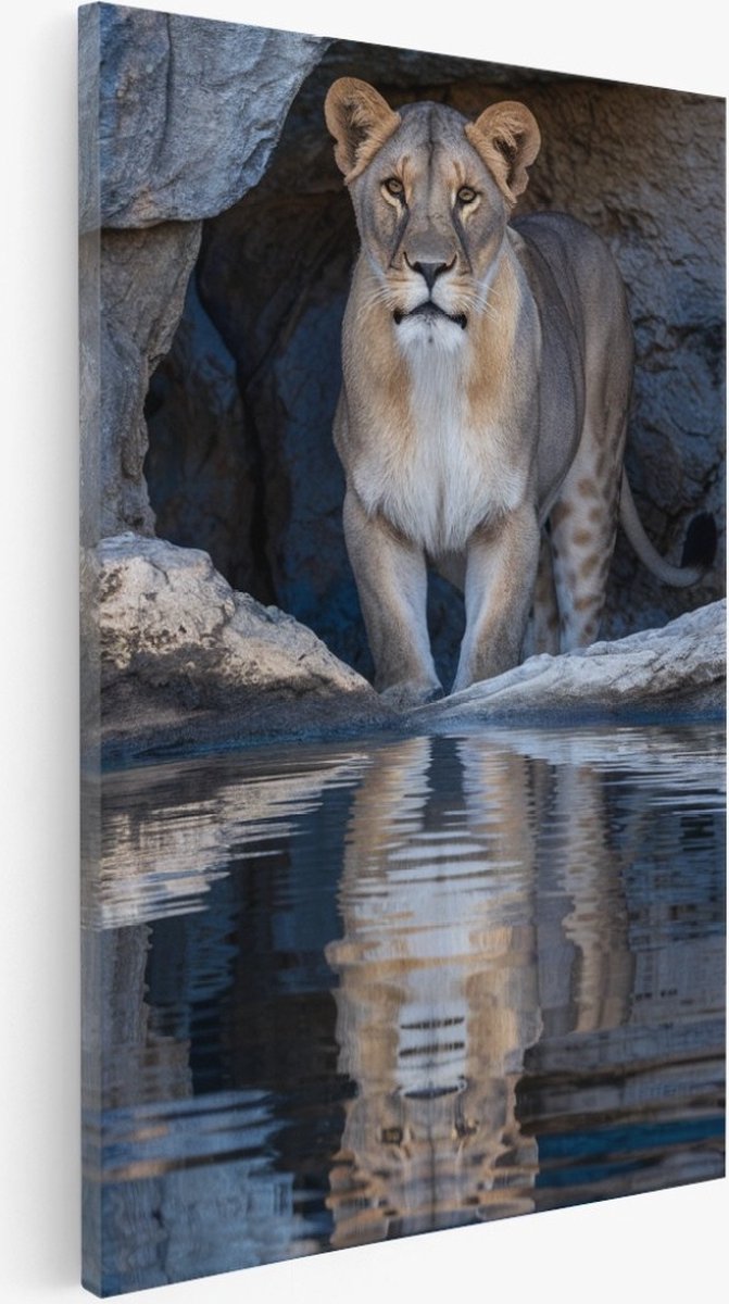 Saammp Canvas Schilderij - Leeuw tussen de rotsen - Natuur - Dieren - 20x30 - Foto op canvas - Wanddecoratie - Muurdecoratie Woonkamer - Slaapkamer decoratie - Canvas Print Multicolor