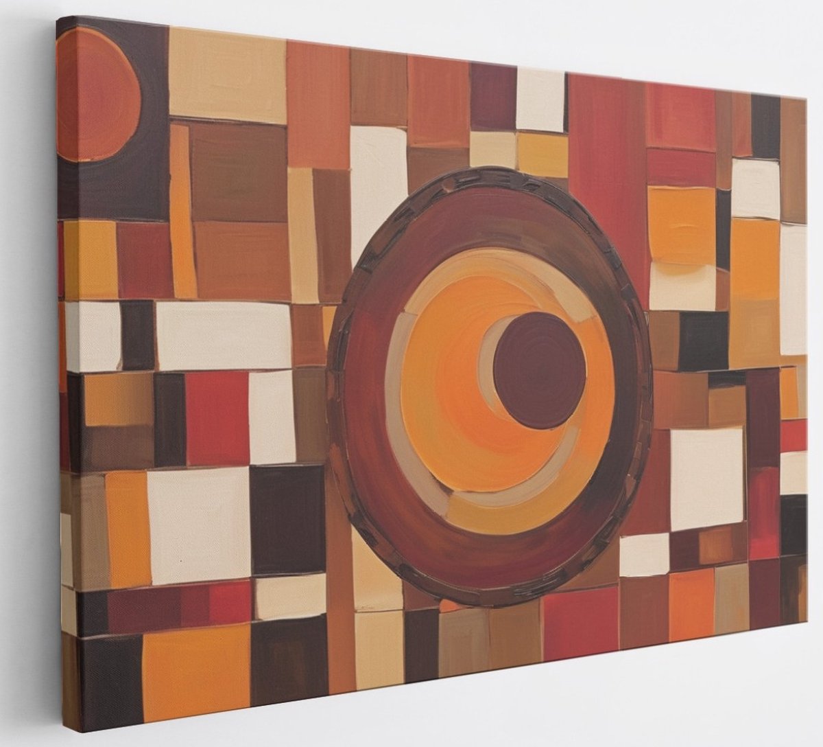 Saammp Canvas Schilderij - Bruin - cirkels - Abstract - 90x60 - Foto op canvas - Wanddecoratie - Muurdecoratie Woonkamer - Slaapkamer decoratie - Canvas Print Multicolor