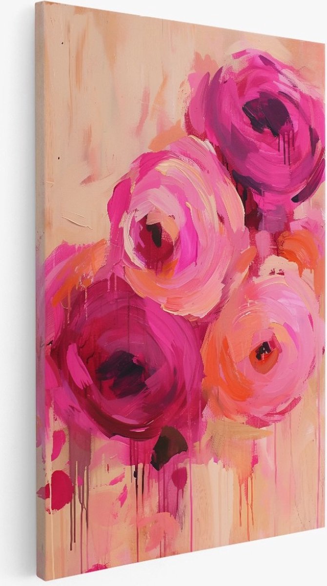 Saammp Canvas Schilderij - Roze Rozen - bloemen - Abstract - 30x40 - Foto op canvas - Wanddecoratie - Muurdecoratie Woonkamer - Kantoor Decoratie Multicolor