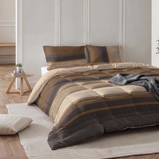 Qiwagu Dekbed, 240 x 260 cm, zwart gestreept, voor 2 personen, wit