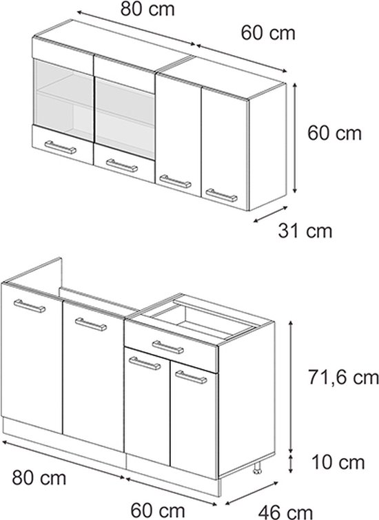 Cuisine individuelle Vicco R- Line – 140 cm sans plan de travail Anthracite brillant/anthracite sans plan de travail
