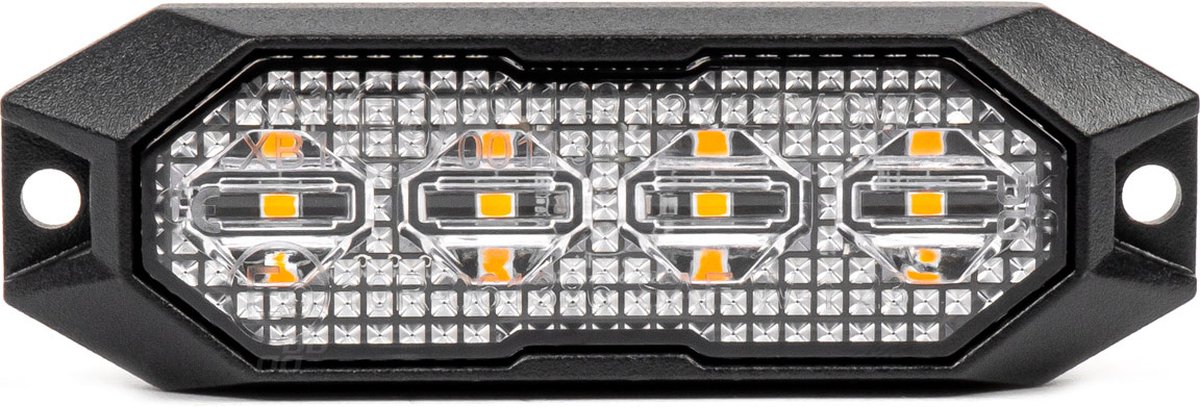 AMiO Stroboscoop Zwaailicht Slanke Amberkleurige Grillmontage Flitslamp 4x3W LED R65 R10 12/24V IP6K9K Oranje
