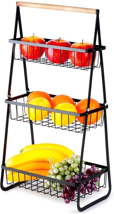 Acacia fruitmand - 3-laags grote fruitschaal voor aanrecht, fruitopslag