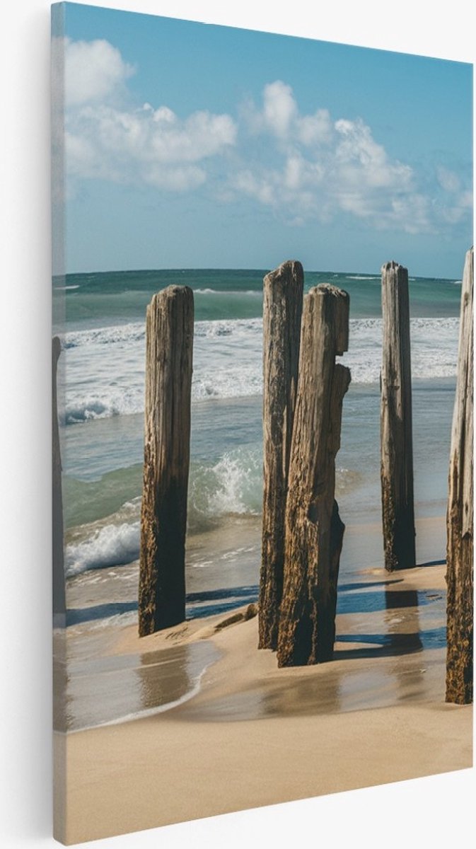 Saammp Canvas Schilderij - Strand - Helmgras - Zee - 75x100 - Foto op canvas - Wanddecoratie - muurdecoratie Woonkamer - Slaapkamer decoratie - Canvas Print Multicolor