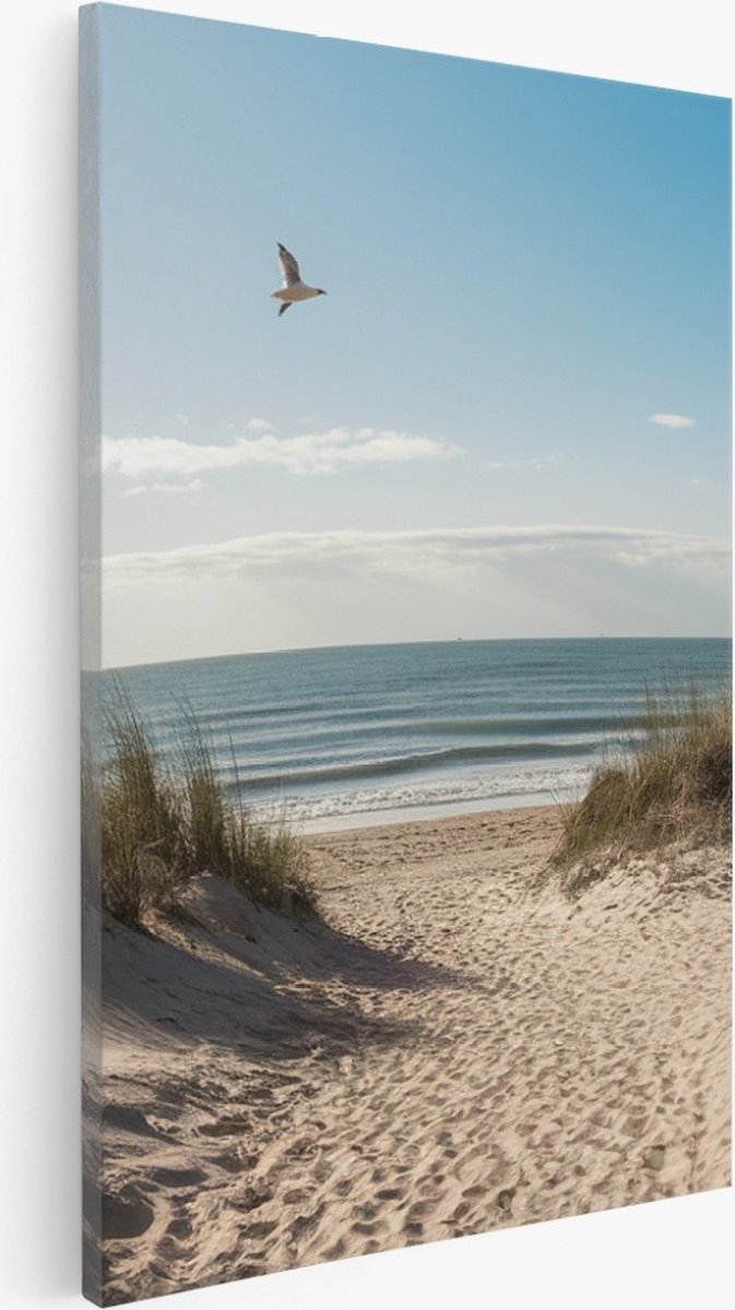 Saammp Canvas Schilderij - Strand En Zee - Vogel - Pad Vanuit de duinen - 75x100 - Foto op canvas - Wanddecoratie - muurdecoratie Woonkamer - Slaapkamer decoratie - Canvas Print Multicolor