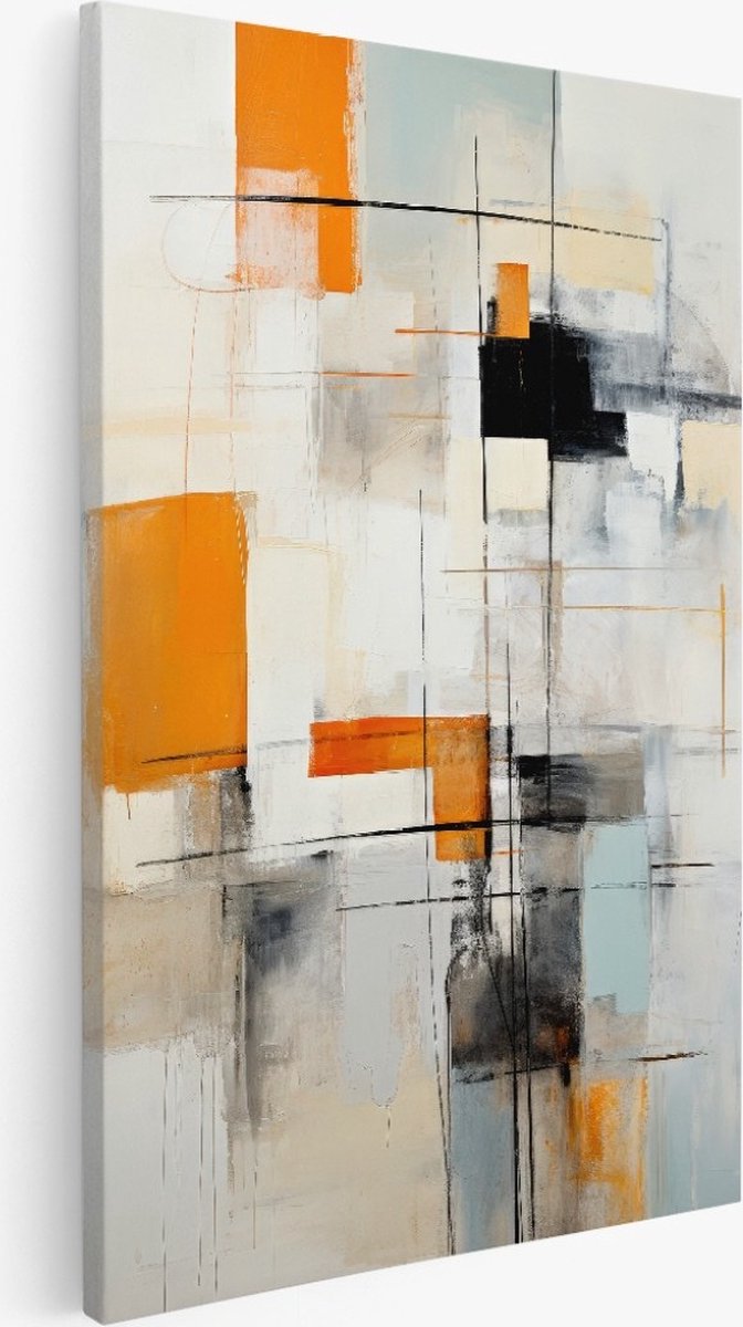 Saammp Canvas Schilderij - Abstract - geometrische kunst - Oranje - 60x90 - Foto op canvas - Wanddecoratie - Muurdecoratie Woonkamer - Slaapkamer decoratie - Canvas Print Multicolor
