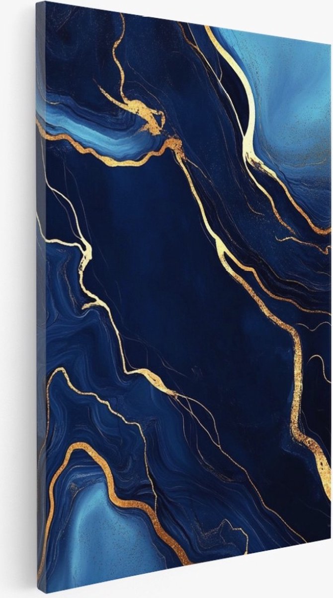 Saammp Canvas Schilderij - Marmer - Vloeibaar - Blauw - Abstract kunstwerk - 60x90 - Foto op canvas - Wanddecoratie - Muurdecoratie Woonkamer - Slaapkamer decoratie - Canvas Print Multicolor