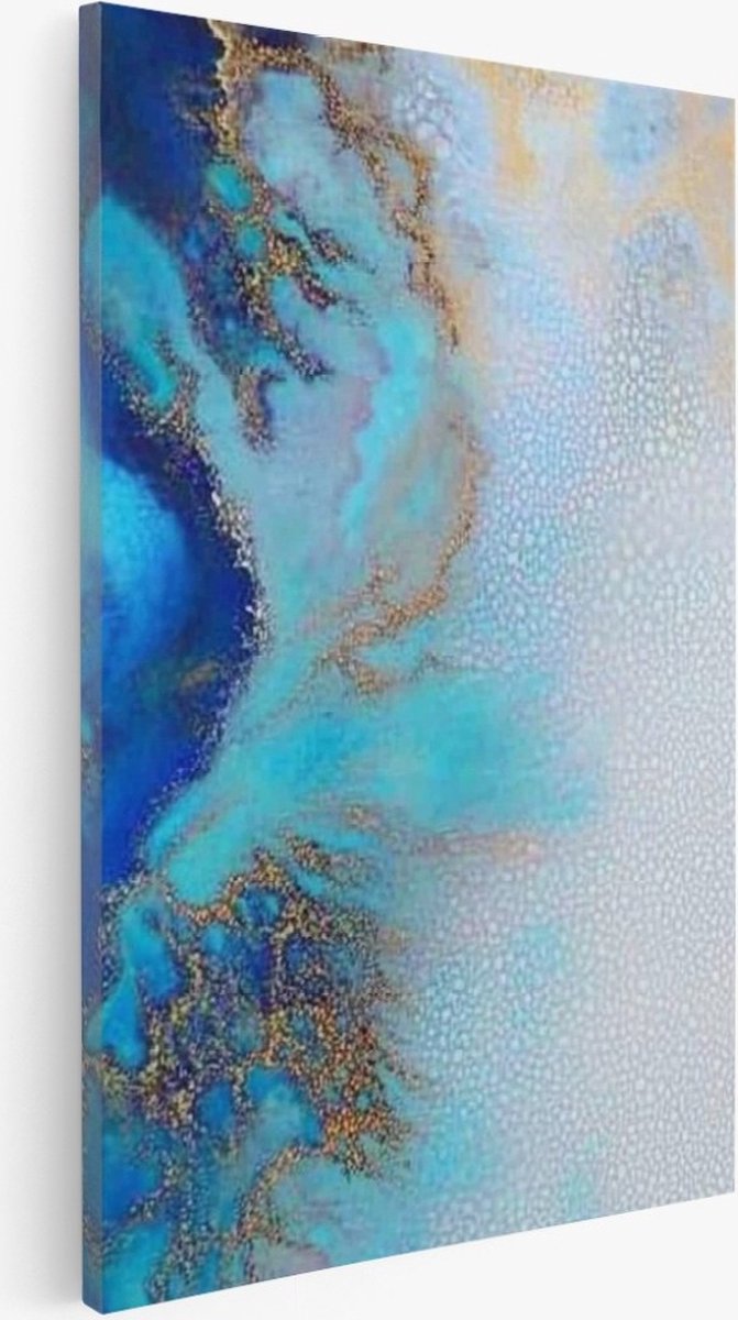 Saammp Canvas Schilderij - Goud - Blauw - Abstract - 75x100 - Foto op canvas - Wanddecorat