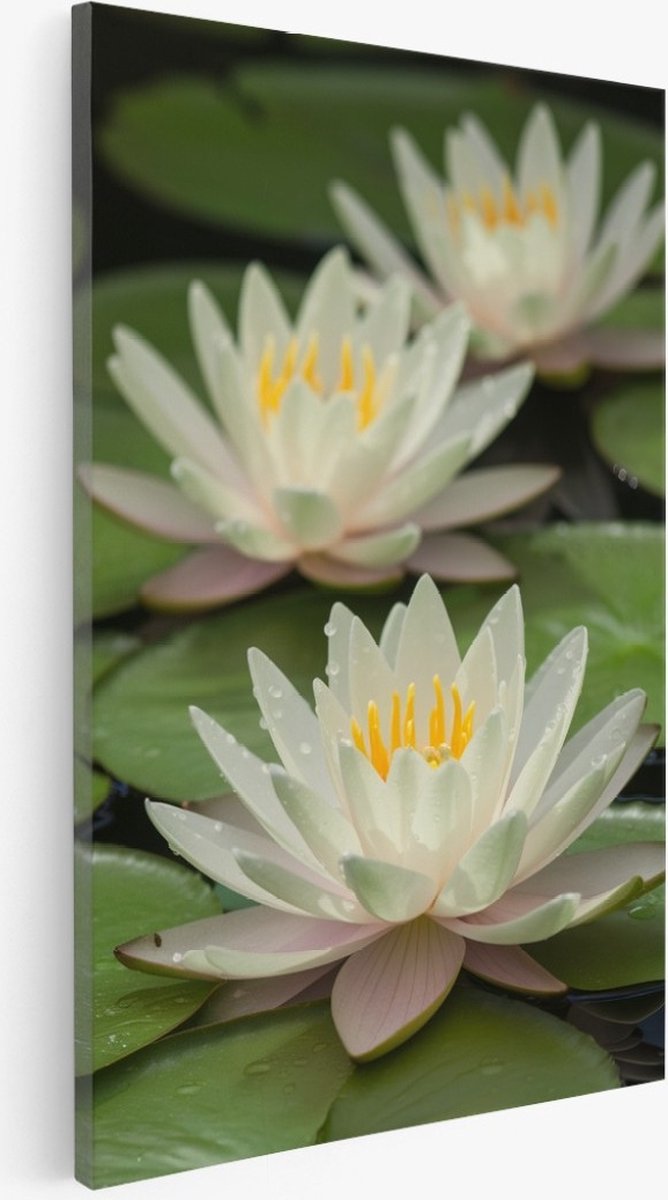 Saammp Canvas Schilderij - Witte Lotusbloemen - Natuur - Bloemen - 75x100 - Foto op canvas - Wanddecoratie - Muurdecoratie Woonkamer - Kantoor Decoratie Multicolor