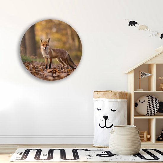 Saammp Muurcirkel Hout - Vos in het bos - Natuur - Dieren - Ø 60 - Wandcirkel - Wanddecoratie Cirkel - Muurdecoratie Woonkamer - Slaapkamer decoratie - Rond Schilderij