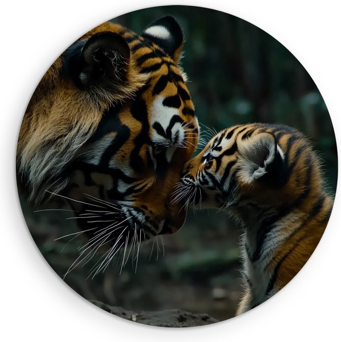Saammp Forex Muurcirkel - Tijger familie - Natuur - Dieren - Ø 60 - Wandcirkel - Wanddecoratie Cirkel - muurdecoratie Woonkamer - Slaapkamer decoratie - Rond Schilderij