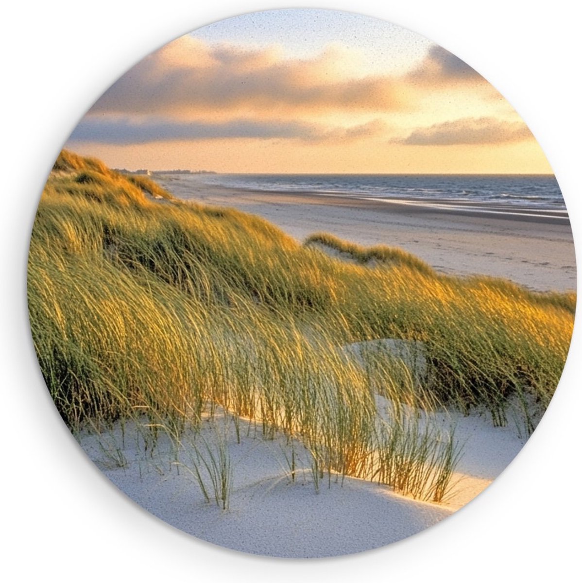 Saammp Muurcirkel Hout - Helmgras - strand en zee - Duinen - Ø 60 - Wandcirkel - Wanddecoratie Cirkel - muurdecoratie Woonkamer - Slaapkamer decoratie - Rond Schilderij