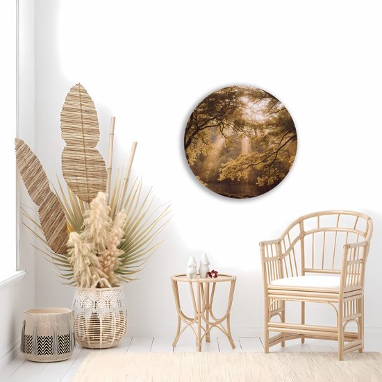 Saammp Wall Circle Bois - Incidence lumineuse - Arbres - Paysage - Nature - Ø 70 - Cercle mural - Décoration murale Cercle - Décoration murale Salon - Décoration chambre - Peinture ronde