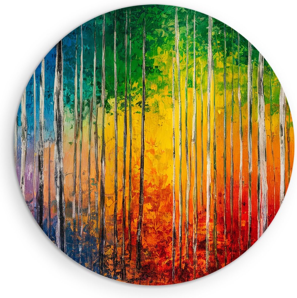 Saammp Forex Muurcirkel - Kleurrijk - Abstract bos - Landschap - Natuur - Ø 90 - Wandcirkel - Wanddecoratie Cirkel - Muurdecoratie Woonkamer - Slaapkamer decoratie - Rond Schilderij