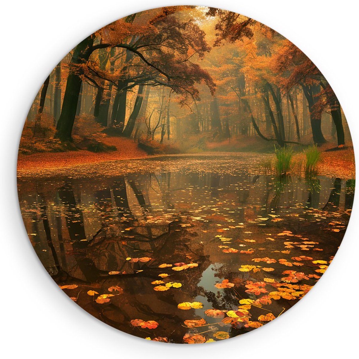 Saammp Muurcirkel Hout - Herfst - Rivier - Landschap - Natuur - Ø 60 - Wandcirkel - Wanddecoratie Cirkel - Muurdecoratie Woonkamer - Slaapkamer decoratie - Rond Schilderij