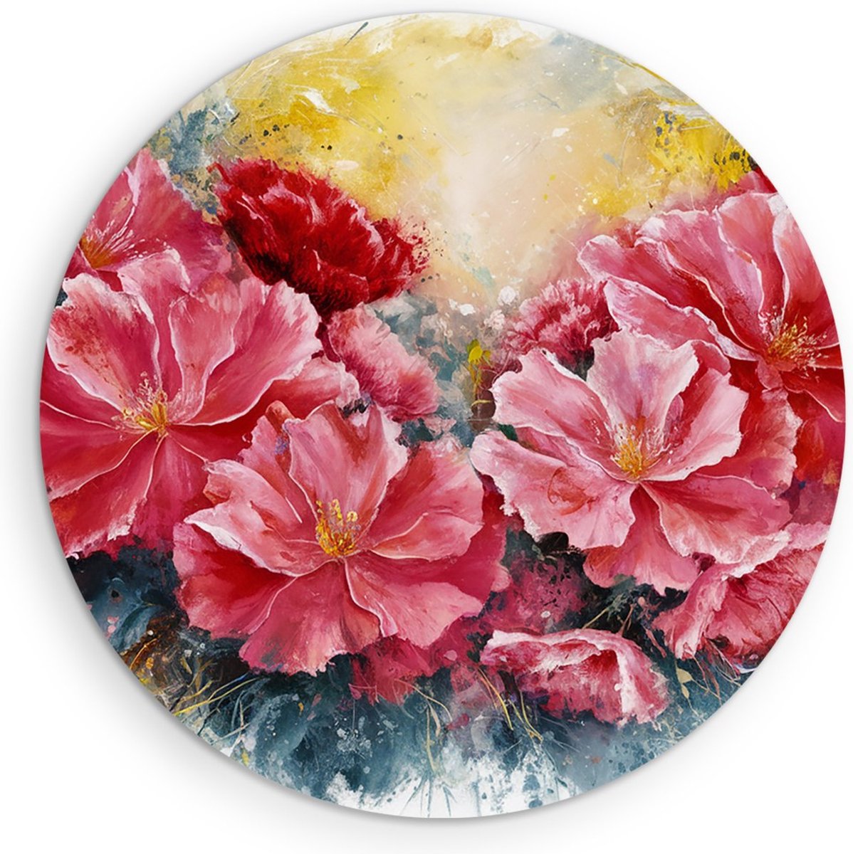 Saammp Forex Muurcirkel - Roze abstracte bloemen - Ø 80 - Wandcirkel - Wanddecoratie Cirkel - Muurdecoratie Woonkamer - Kantoor Decoratie